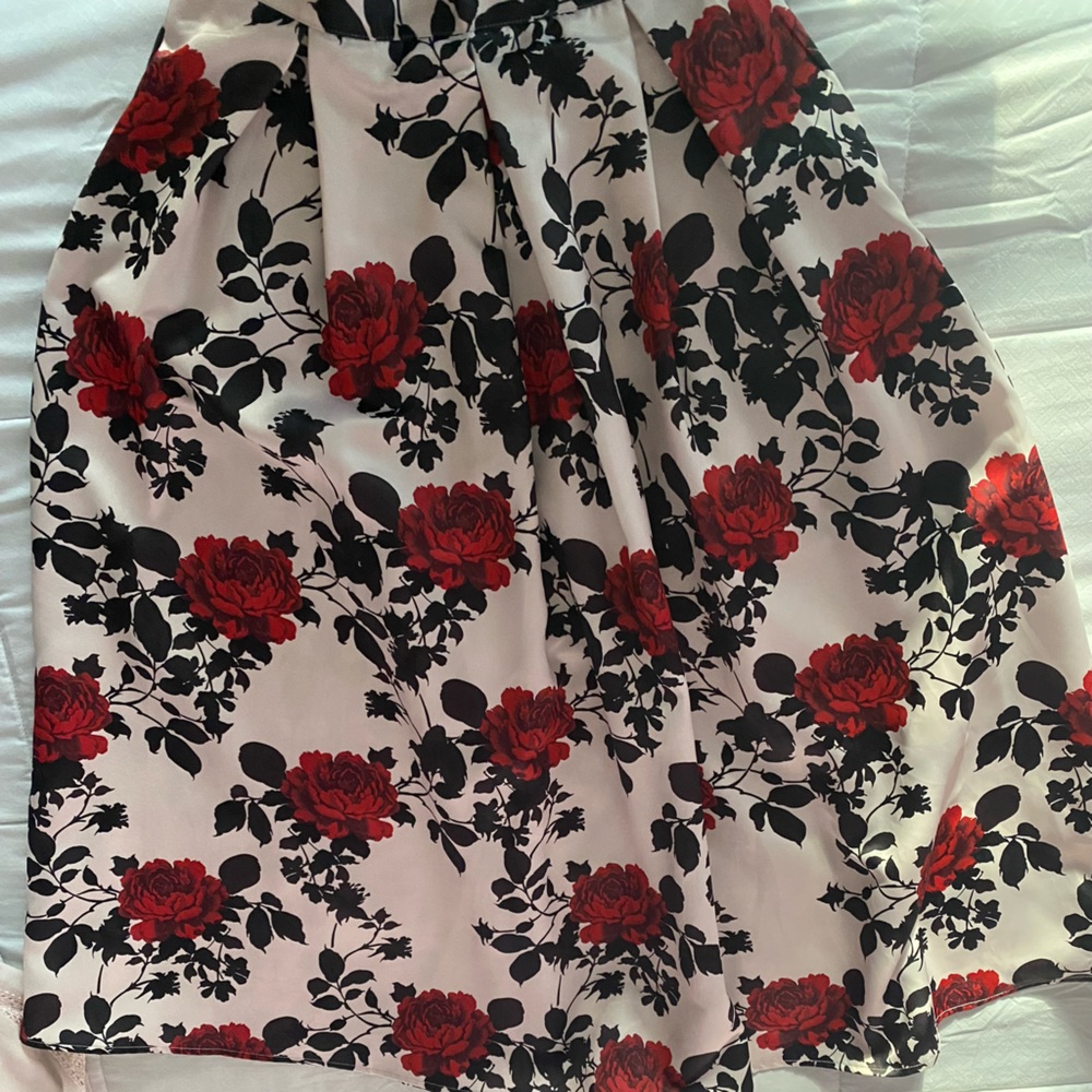 Red floral skirt